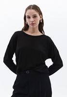 Women Black Boat Neck Knitwear Sweater