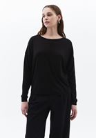 Women Black Boat Neck Knitwear Sweater