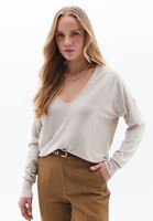 Women Beige V-neck Sweater