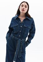 Bayan Mavi Kemerli Denim Tulum