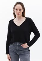 Women Black V-Neck Knitwear Sweater