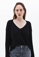 Women Black V-Neck Knitwear Sweater