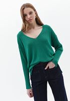 Women Green V-Neck Knitwear Sweater