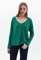 Women Green V-Neck Knitwear Sweater