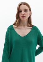 Women Green V-Neck Knitwear Sweater