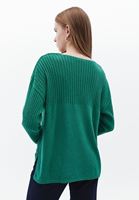 Women Green V-Neck Knitwear Sweater