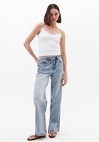 Bayan Mavi Orta Bel Straight-Fit Pantolon