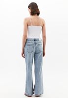 Bayan Mavi Orta Bel Straight-Fit Pantolon