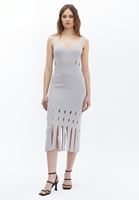 Women Cream Knitwear Dress With Cut Out Detail