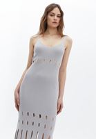 Women Cream Knitwear Dress With Cut Out Detail