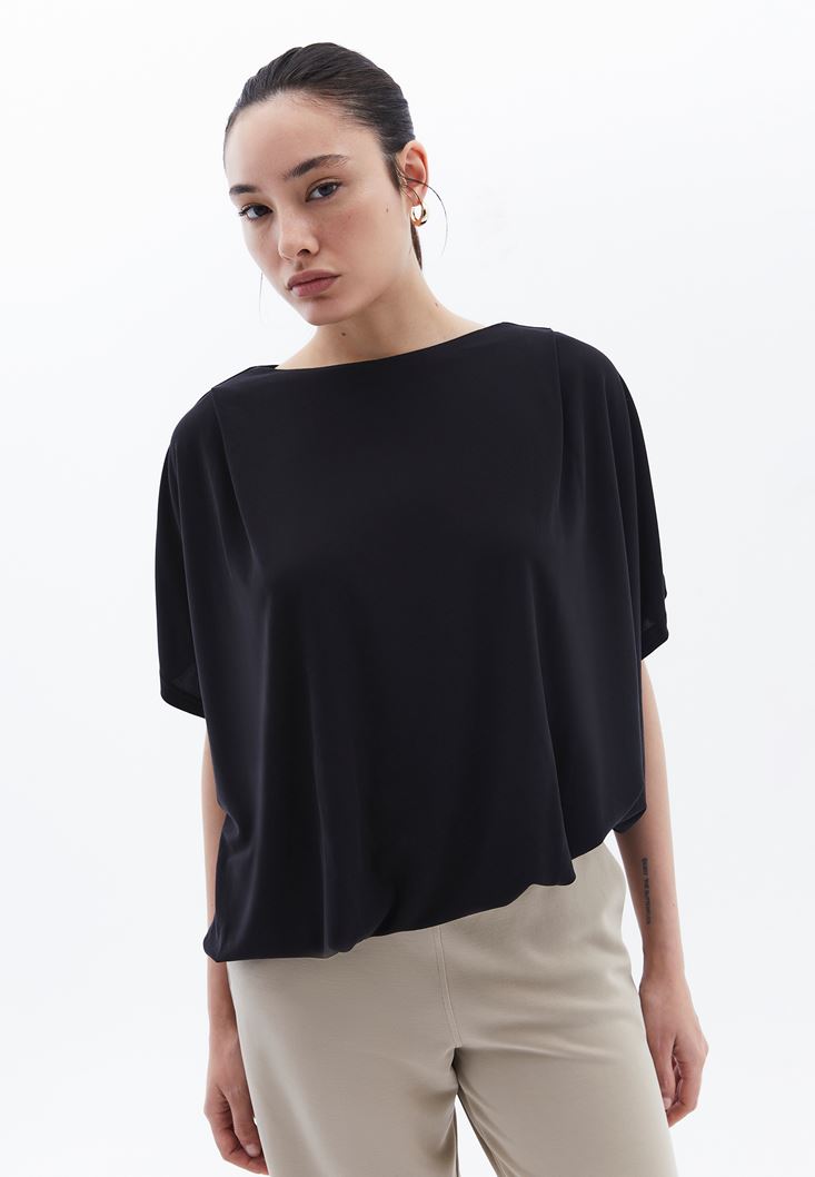 Women Black Oversize Boot Neck T-Shirt (MODAL)