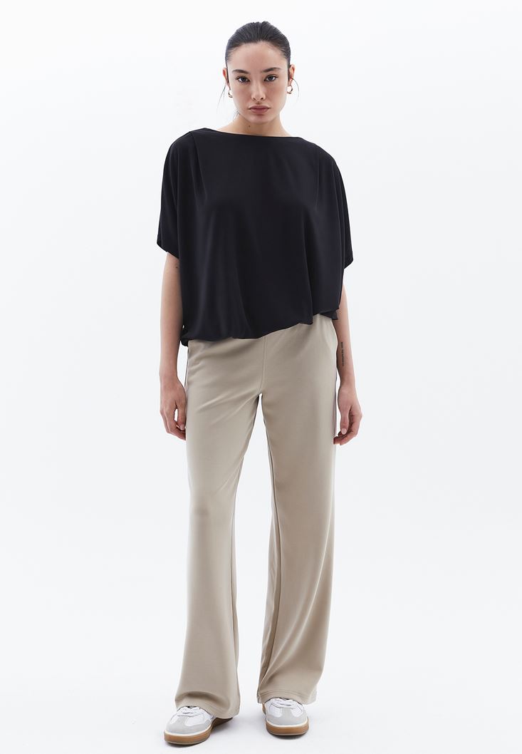 Women Black Oversize Boot Neck T-Shirt (MODAL)