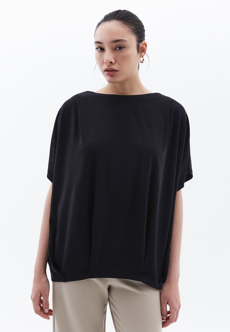 Women Black Oversize Boot Neck T-Shirt (MODAL)