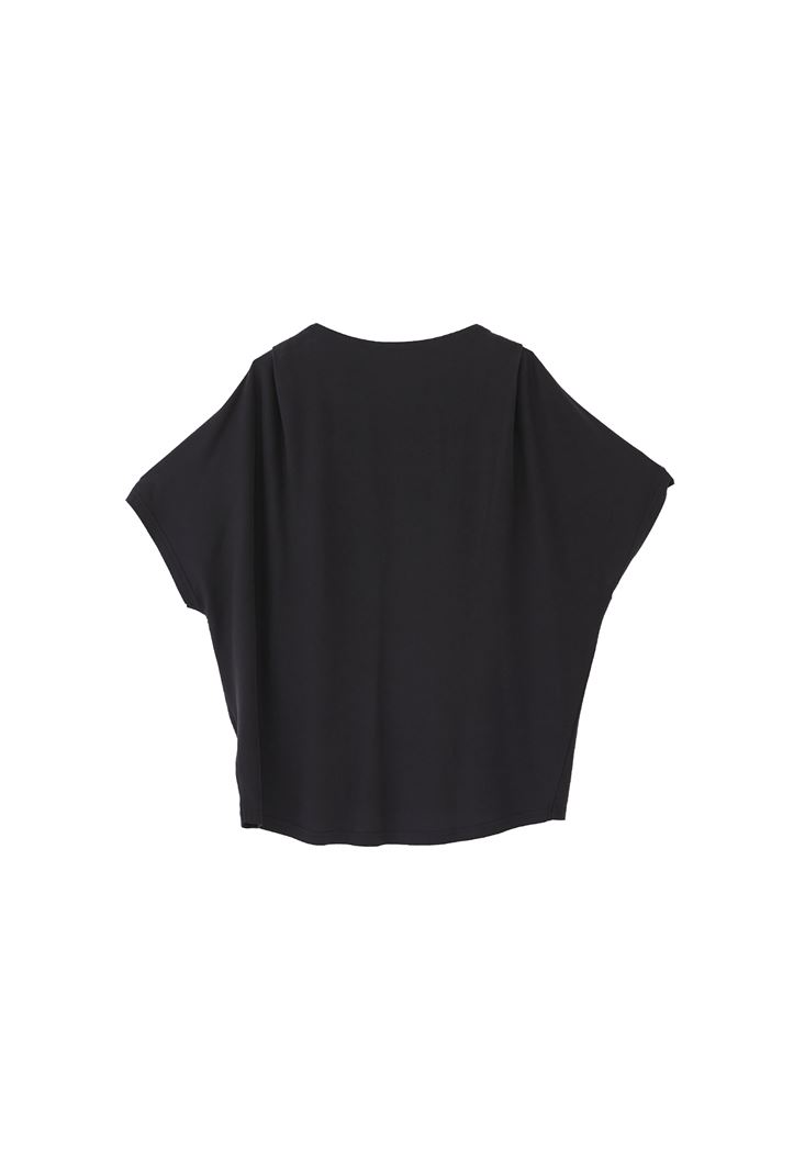Women Black Oversize Boot Neck T-Shirt (MODAL)
