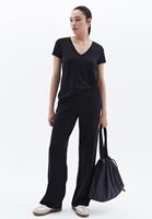 Women Black V Neck T-Shirt (MODAL)