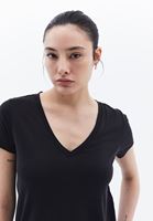 Women Black V Neck T-Shirt (MODAL)