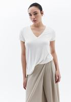 Women Cream V Neck T-Shirt (MODAL)