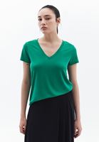 Women Green V Neck T-Shirt (MODAL)