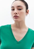 Women Green V Neck T-Shirt (MODAL)