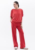 Women Red High Rise Straight Fit Pants