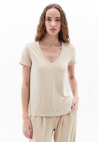 Women Beige V-neck Tshirt