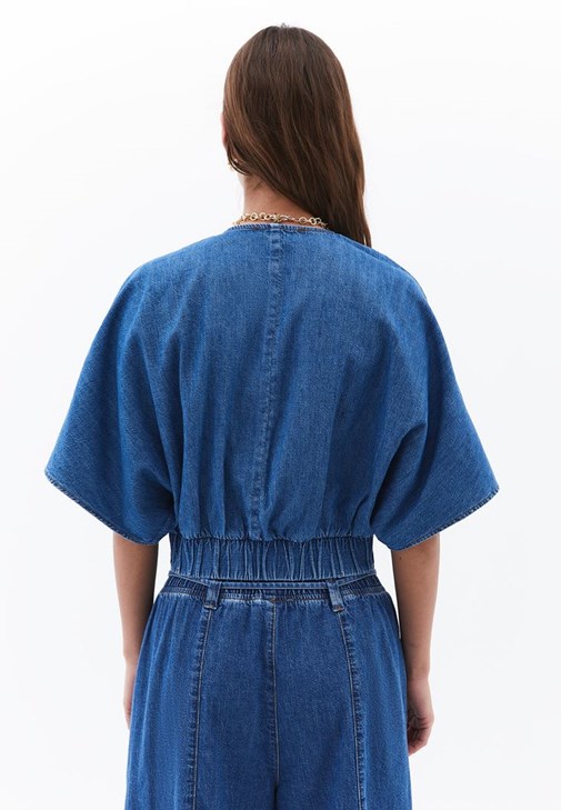 Denim Bluz ve Culotte Denim Pantolon Kombini