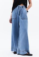 Bayan Mavi Yüksek Bel Wide-Leg Pantolon