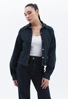 Bayan Kahverengi Crop Denim Bluz