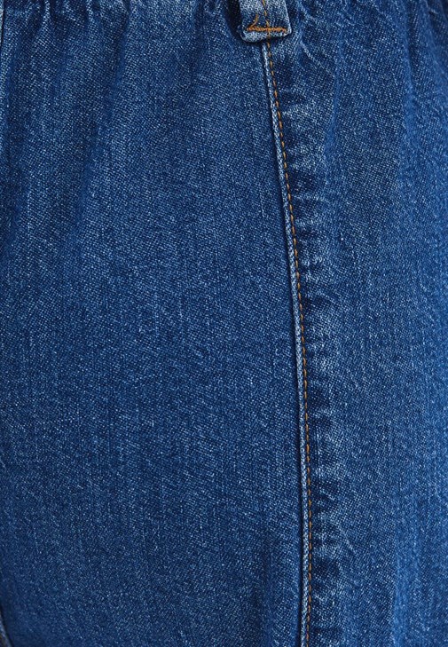 Yüksek Bel Denim Pantolon ve Denim Bluz Kombini