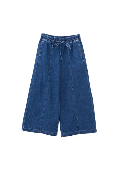 Yüksek Bel Denim Pantolon ve Denim Bluz Kombini