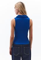 Women Blue Polo Collar Zippered Tank