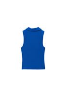 Women Blue Polo Collar Zippered Tank