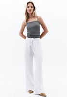 Bayan Beyaz Keten Karışımlı Wide-Leg Pantolon