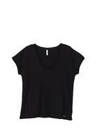 Women Black V-neck Linen Tshirt