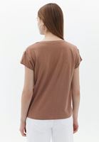 Women Brown V-neck Linen Tshirt