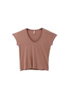 Women Brown V-neck Linen Tshirt