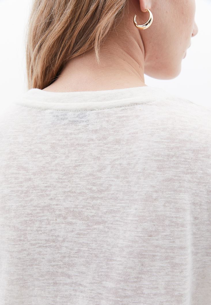 Women Beige Linen Blended Oversize Tshirt