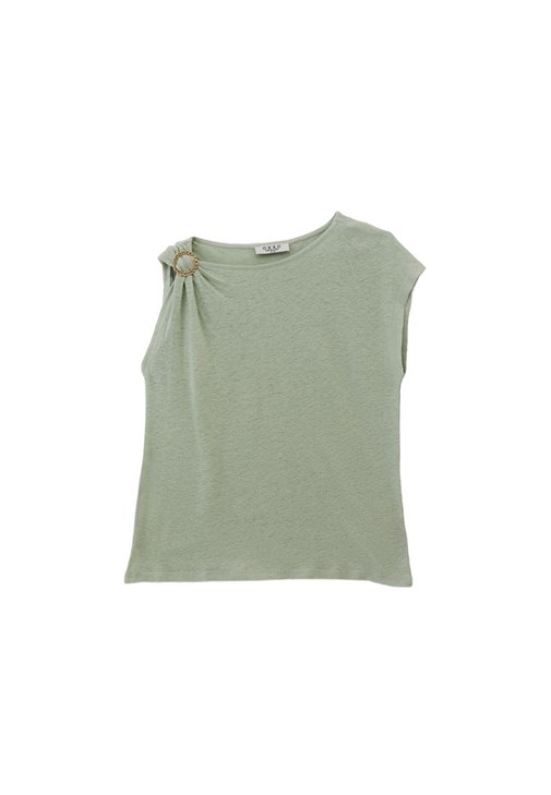 Keten Tokalı Tişört ve Straight-Fit Pantolon Kombini