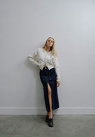 Women Blue High Rise Denim Skirt with Slit