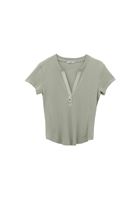 Women Green Modal Button Detailed T-Shirt