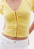 Women Yellow Modal V-Neck Ruched Blouse