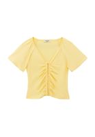 Women Yellow Modal V-Neck Ruched Blouse