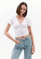 Women White Modal V-Neck Ruched Blouse