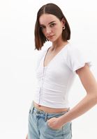 Women White Modal V-Neck Ruched Blouse