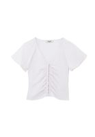 Women White Modal V-Neck Ruched Blouse