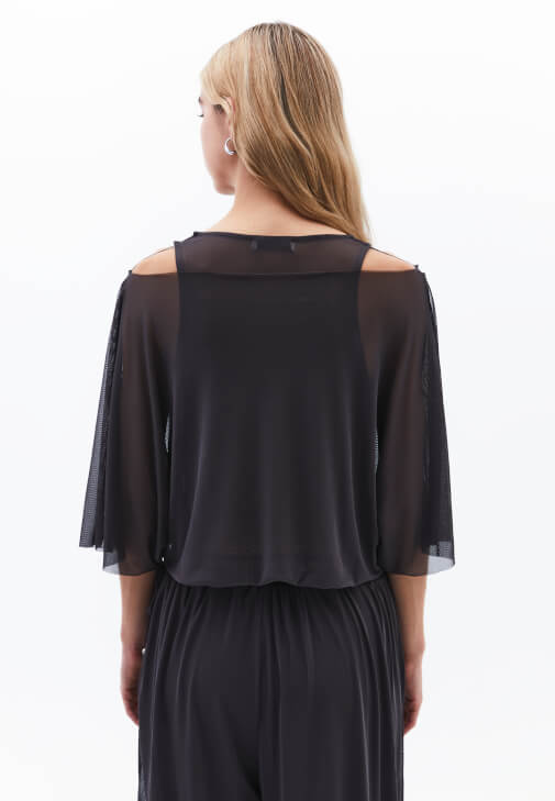 Oversize Tül Bluz ve Balon Pantolon Kombini