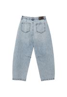 Bayan Mavi Orta Bel Barrel-Fit Pantolon