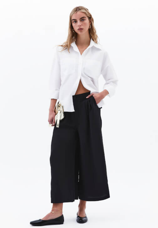 Culotte Pantolon ve Poplin Gömlek Kombini