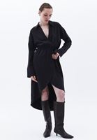 Women Black Midi Dress with Belt Detail