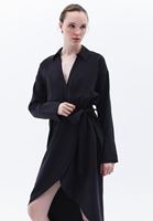 Women Black Midi Dress with Belt Detail